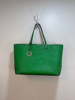Henri Bendel Vibrant Emerald Green Saffiano Leather Tote Botanical Garden Girl